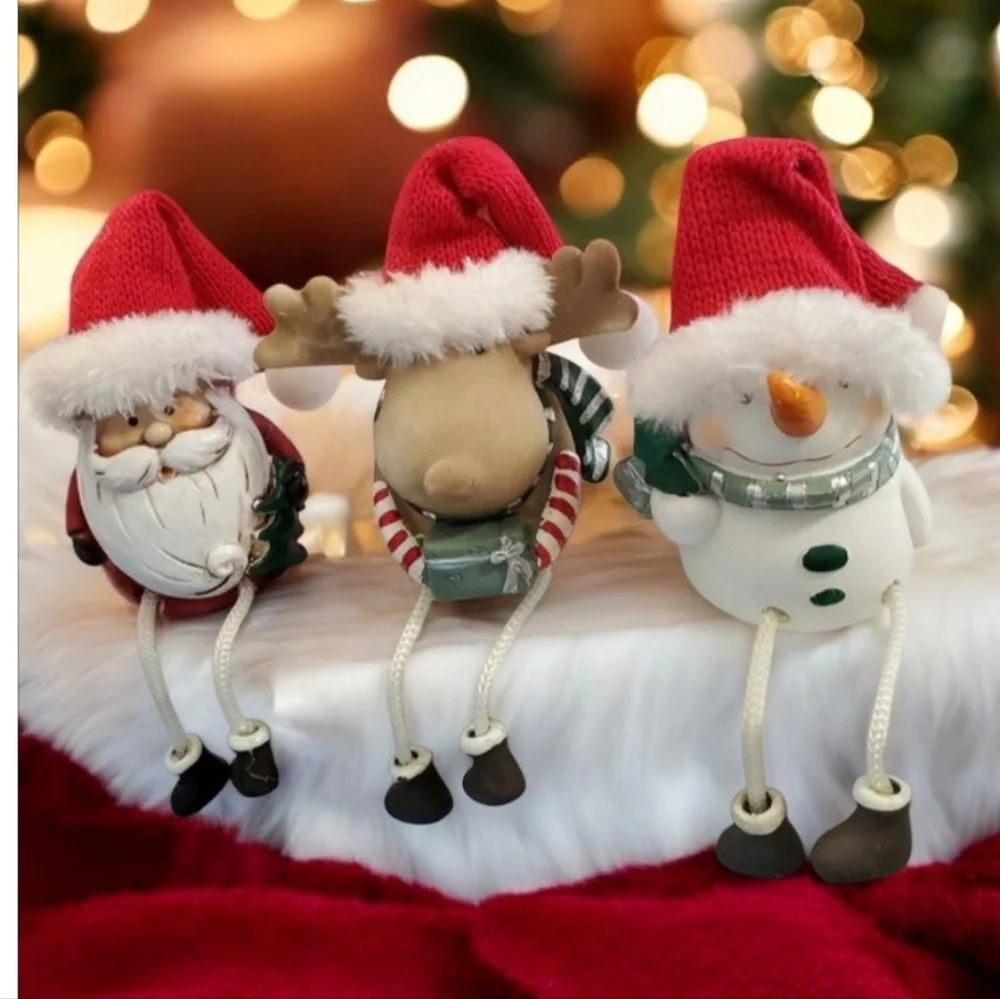 Santa, Snowman & Reindeer Shelf Sitters 3 Piece Figurine Set